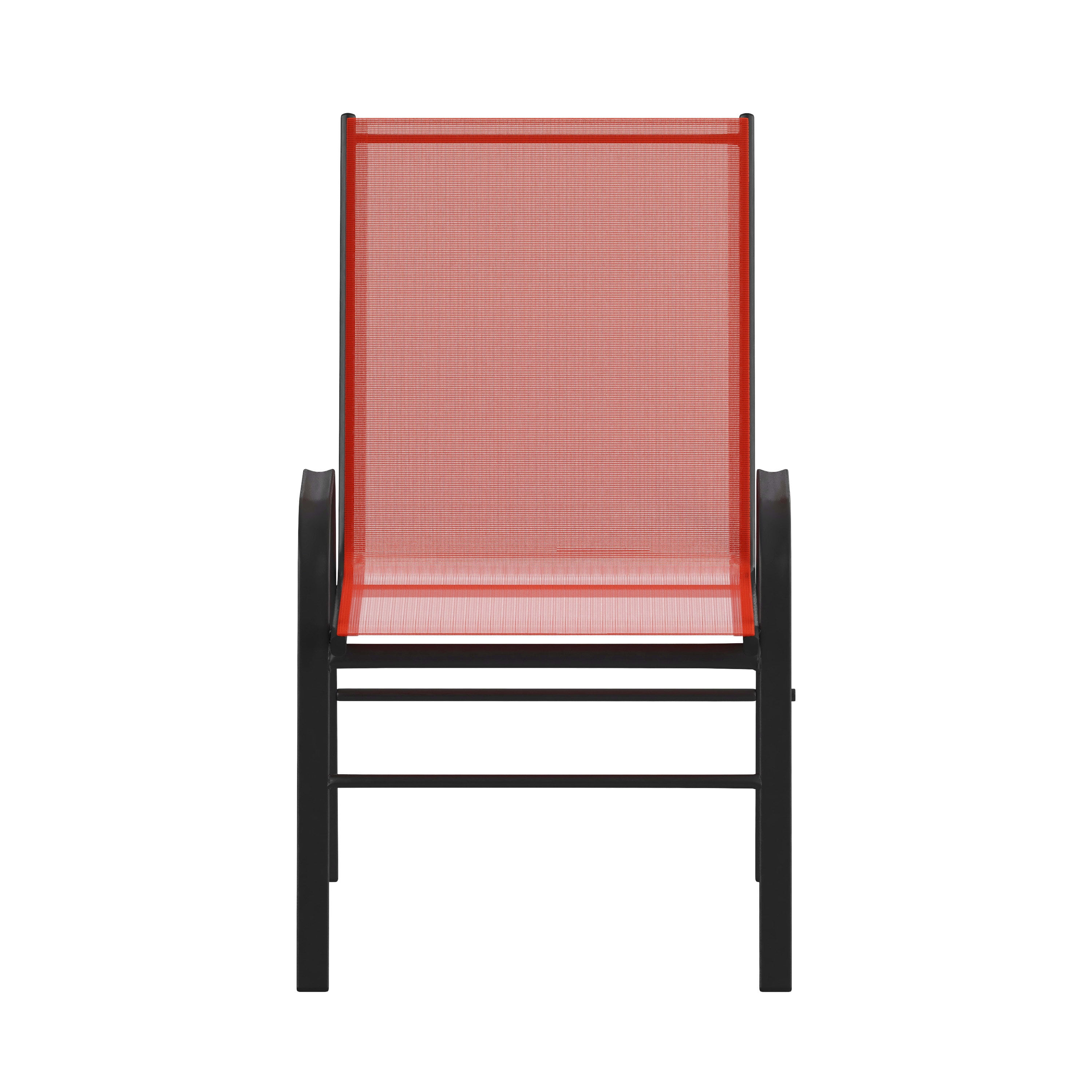 Merrick Lane Set of 4 Series Metal Stacking Patio Chairs with Red Flex Comfort Material