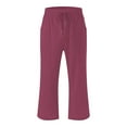 thumbnail image 5 of CheerKidz Women's Solid Color Loose Capris Pants with Pocket Casual Elastic Waist Cropped Wide Leg Pants Drawstring for Spring Summer(Wine#1,5XL), 5 of 6