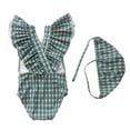 thumbnail image 3 of BESLY Toddler Little Girls Ruffled Swimsuits 1-7T One-Piece Beach Swimwear Chid Sunsuit with Swim Caps, 3 of 3