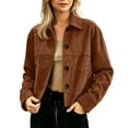 thumbnail image 3 of Zynoxe Womens Leather Jacket with Side Pockets Stylish Lapel Collar Cropped Jackets Women Versatile Solid Color Suede Jacket Classic Button Down Long Sleeve Jackets for Fall Winter S, 3 of 7