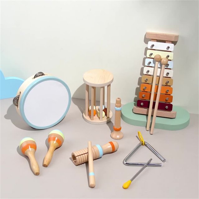 RYRDWP Clearance Wooden Orff Music Xylophone & Hand Drum Set – Educational Musical Instruments for 0-3 Years Toddlers – Montessori Early Development Toy