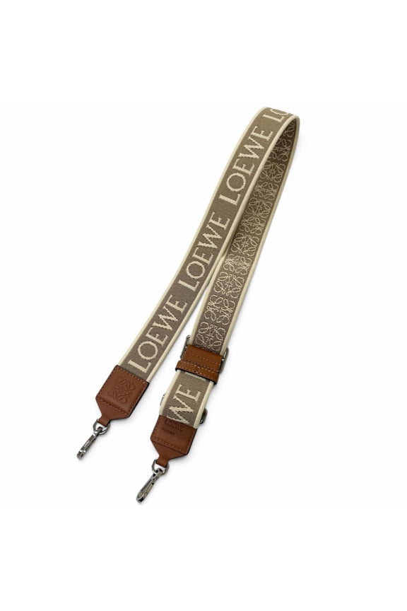 Pre-Owned LOEWE C073T87X01 Canvas Leather Anagram Shoulder Strap Beige Brown Made in Spain...