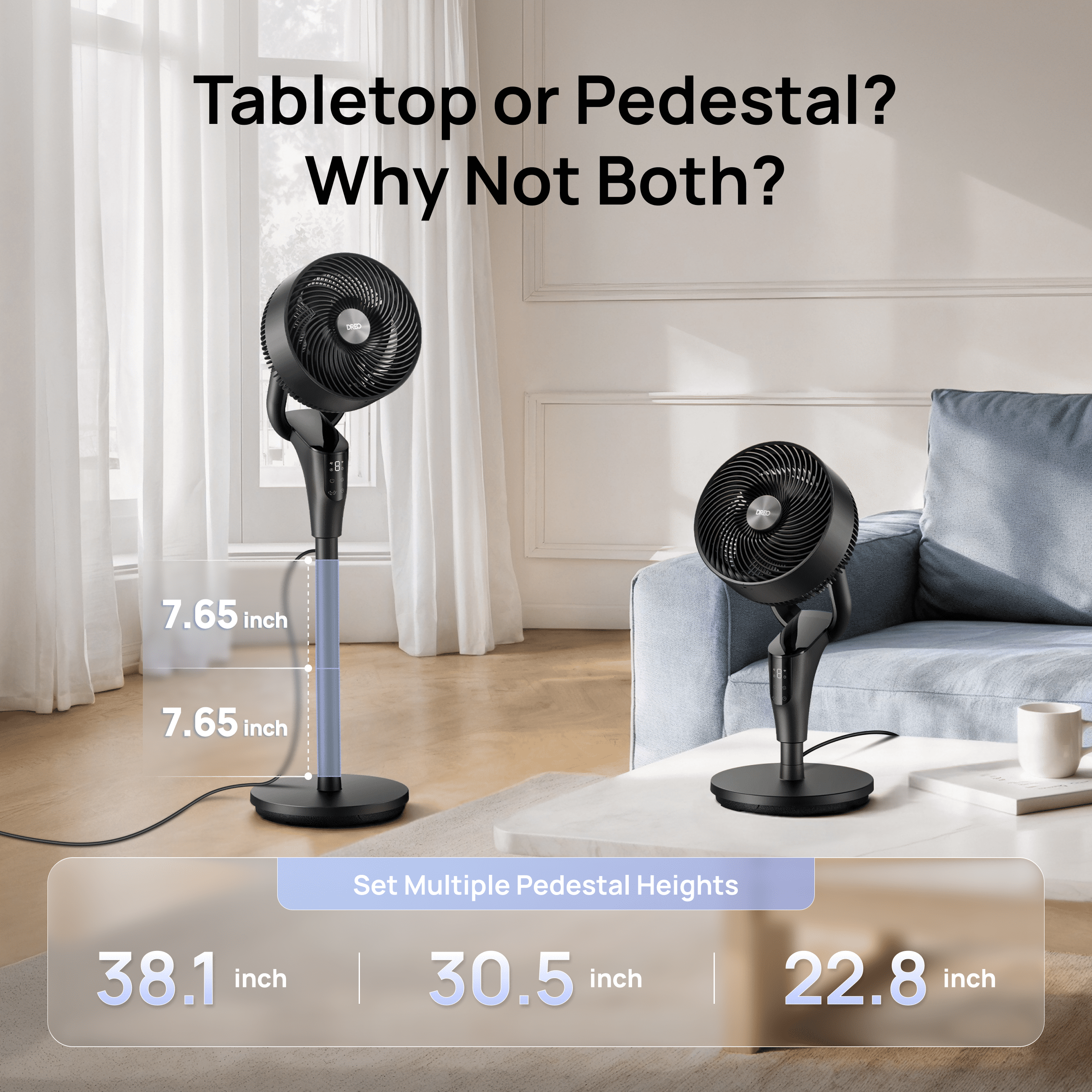 DREO Pedestal Fans for Home, 20dB Ultra Quiet, 2-in-1 Table Floor Fan, 29.2 ft/s Hyperfast Airflow, 90° Oscillation 105° Tilt Standing Fan, 3 Modes 8 Speeds with Remote, 8H Timer, Aroma Pad, 2026 New