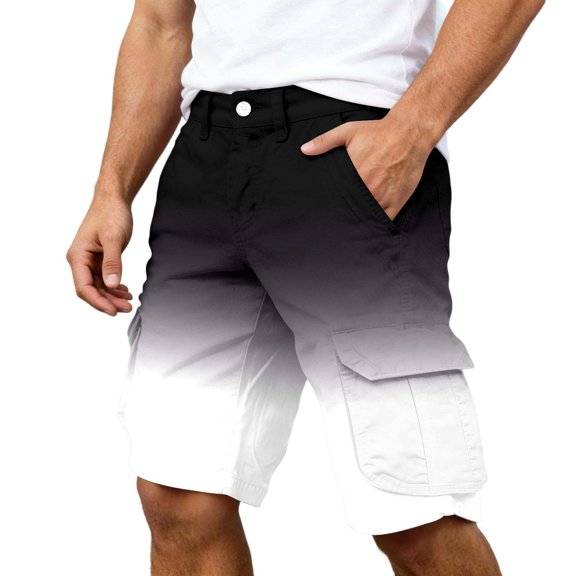 CONZONE Mens Cargo Shorts Elastic Waist Summer Shorts For Men Gradient Color Lightweight Loose Fit Beach Shorts With Pockets