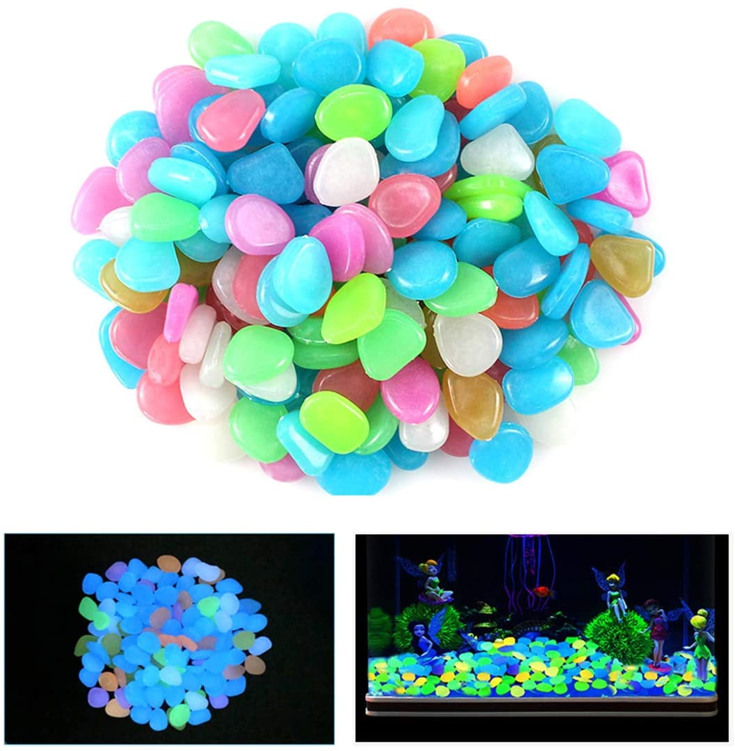 100Pcs Glow Pebbles Stones for Jewelry DIY Craft Garden and Fish Tank Decoration Multicolor Luminous Stone 