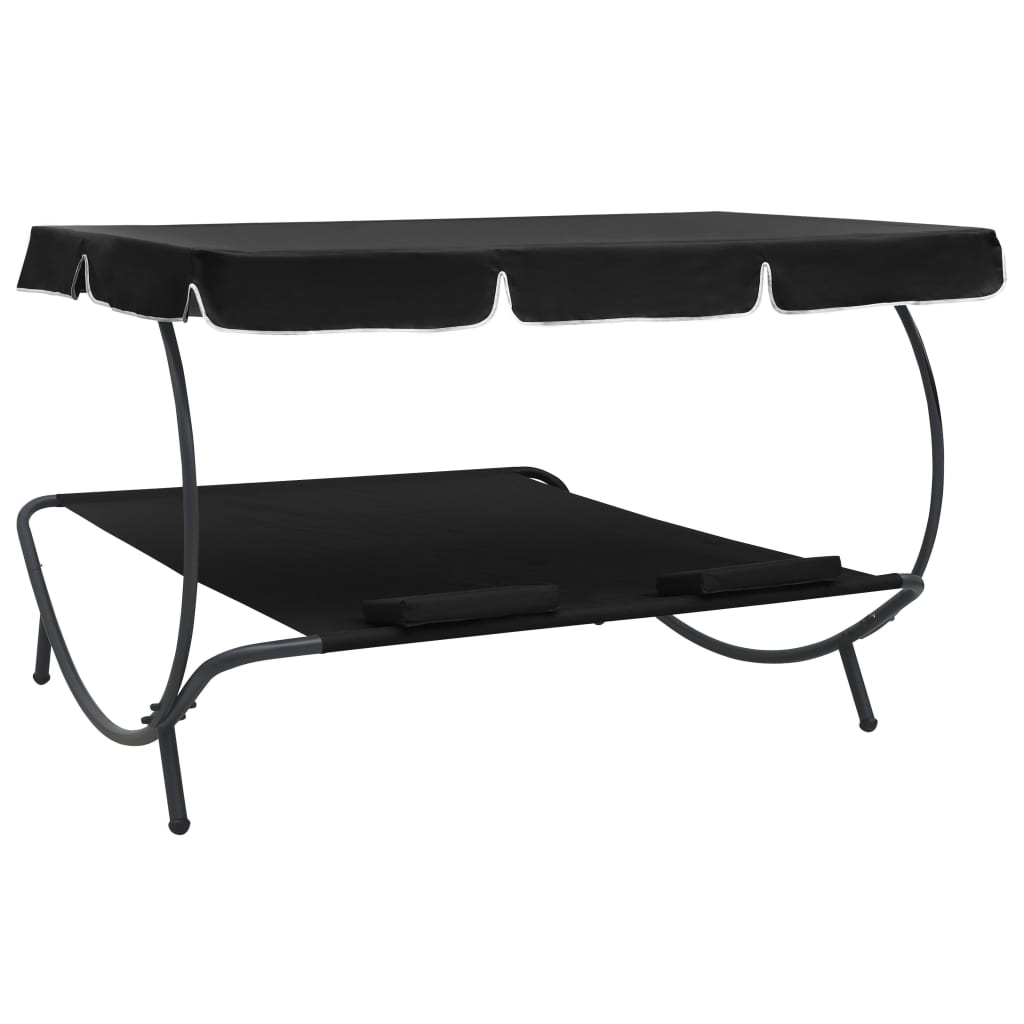 Patio Double Chaise Lounge Sun Bed with Canopy and Pillows,Outdoor Daybed Reclining Chair (Black) - image 4 of 7