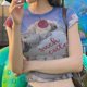 thumbnail image 4 of Camisetas De Mujer Camiseta corta slim fit y volantes con estampado de cerezas para mujer Ygjytge para Mujer Azul T M, 4 of 8