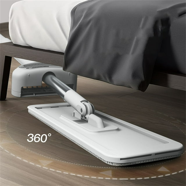 Flat Floor Mop, Microfiber Flat Mop Hand Flat Mop Floor Cleaning Tool with a long handle and 360-degree swivel head for efficient cleaning under furniture. Features a microfiber cleaning cloth for wet and dry use, suitable for various floor types like kitchen, bathroom, and living room. Includes a scraping plate for hand-free water drainage. Ideal for power-packed performance in household cleaning tasks.