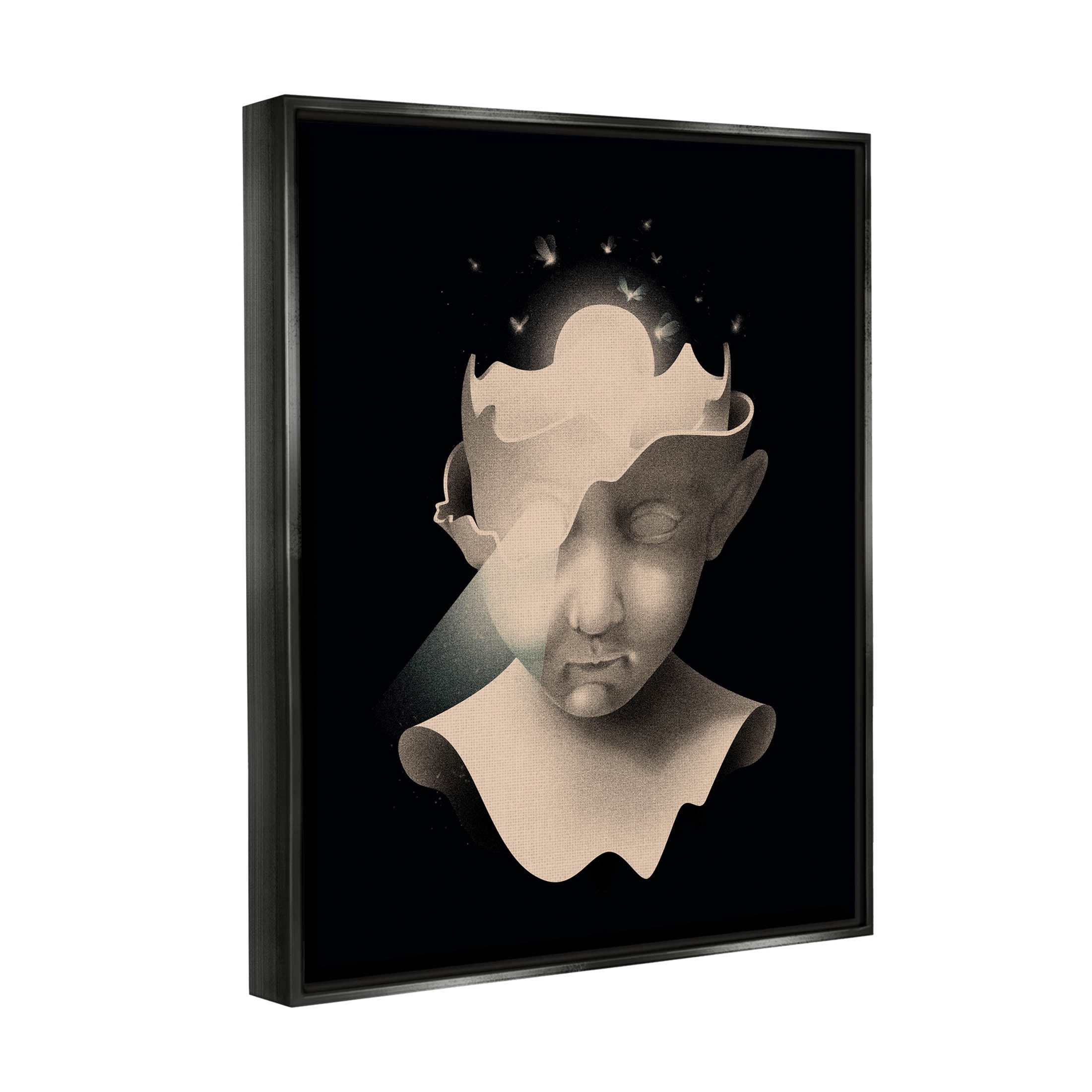 Stupell Industries Surreal Face Fireflies Composition Graphic Art Jet Black Floating Framed Canvas Print Wall Art, Design by Matheus Lopes Castro