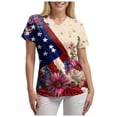 thumbnail image 4 of GEWSEY Women's 4th of July Nurse Scrub Top Patriotic Floral Print Nurse Shirt Plus Size V Neck Short Sleeve Nurse Uniform (Beige, L), 4 of 8
