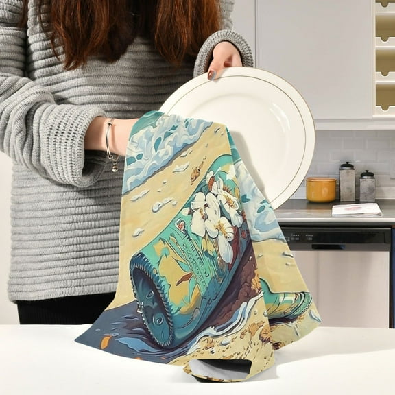 BZSMCE Kitchen Towels Creative Bottle with White Flower Pattern Durable Kitchen Towel