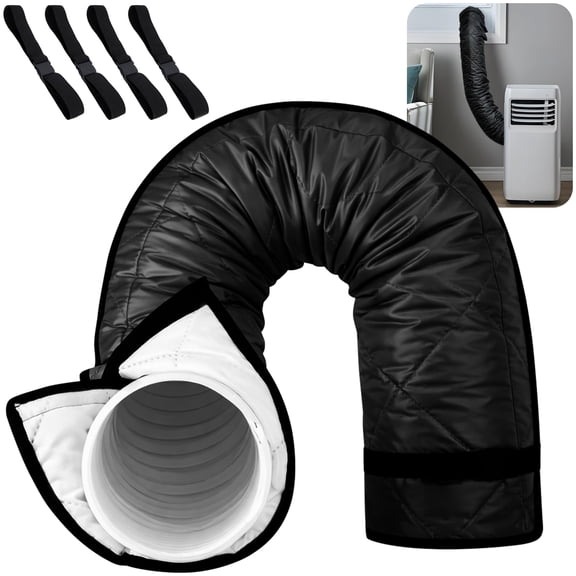 Ebaokuup Quilted Portable AC Hose Cover with Straps, Fits 5"-5.9" Hoses, Black