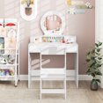 thumbnail image 2 of Patiojoy Kids Vanity Set Princess Pretend Play Vanity Table with Chair & Mirror & 4 Drawers White, 2 of 9