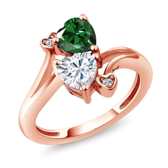 Gem Stone King 18K Rose Gold Plated Silver Green Nano Emerald Ring for Women (1.53 Cttw, Heart Shape 6MM, Gemstone May Birthstone, Size 5)