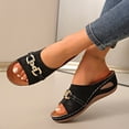 thumbnail image 3 of Rokment Womens Orthopedic Wedges Slides Dress Sandals Beach Summer Fashionable Casual Leather Open Toe Arch Support Platform Walking Slip on Dressy Mid Heels for Ladies Black Size 6.5, 3 of 5