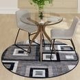 thumbnail image 3 of Emma + Oliver Modern 5'x5' Round Accent Rug with Geometric Square Pattern in Turquoise, Gray and White, 3 of 10
