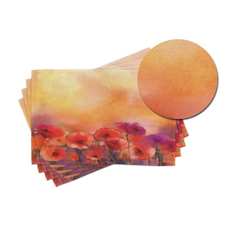 

Autumn Season Poppy Flowers at Sunset in Warm Colors Print Washable Fabric Placemats for Dining Table Standard Size Scarlet Orange