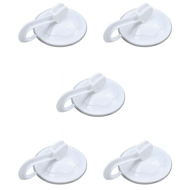 5X Gancho Unico Colgadores de Pared para Uso de Armarios del Hogar de Plastico Blanco de 7 cm de Diametro con Ventosa