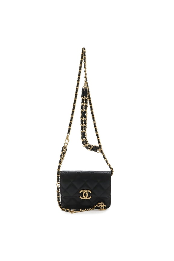 Pre-Owned CHANEL Matelass Coco Mark Belt Bag Chain Handbag Pouch Caviar Leather Black