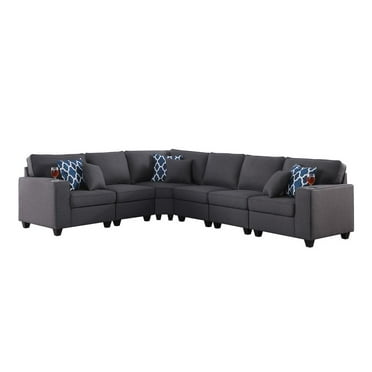 Cooper Stone Gray Woven Fabric 6Pc Reversible Sectional Sofa with Cupholder