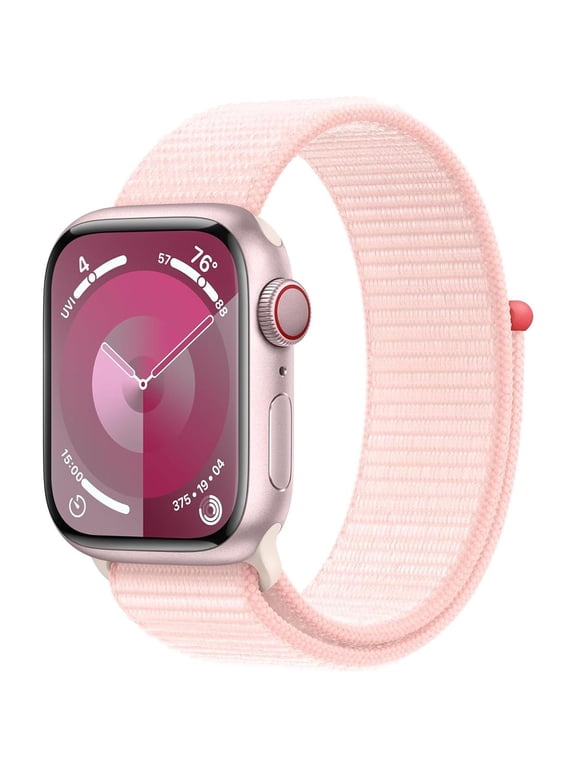 (Open Box) Apple Watch Series 9 [GPS + Cellular 41mm] Smartwatch with Pink Aluminum Case and Light Pink Sport Loop. Fitness Tracker, ECG Apps, Always-On Retina Display, Water Resistant