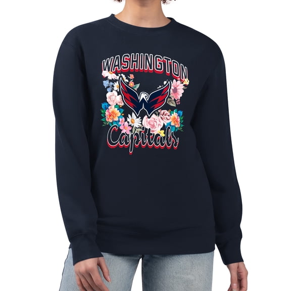 Women's G-III 4Her by Carl Banks Navy Washington Capitals Flower Logo Pullover Sweatshirt