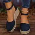 thumbnail image 2 of Closed Toe Espadrilles for Women Platform Wedge Sandals Comfortable Suede Ankle Strap Dressy Wedges Heels Blue Size 9, 2 of 7
