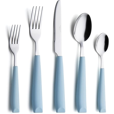"ANNOVA Silverware Set Stainless Steel Colorful Handle Tableware Kitchen Flatware Set Utensils, Includes Dinner Knives, Forks, Spoons, Salad Forks & Dessert Spoons (Light Blue, 20 Pieces)"