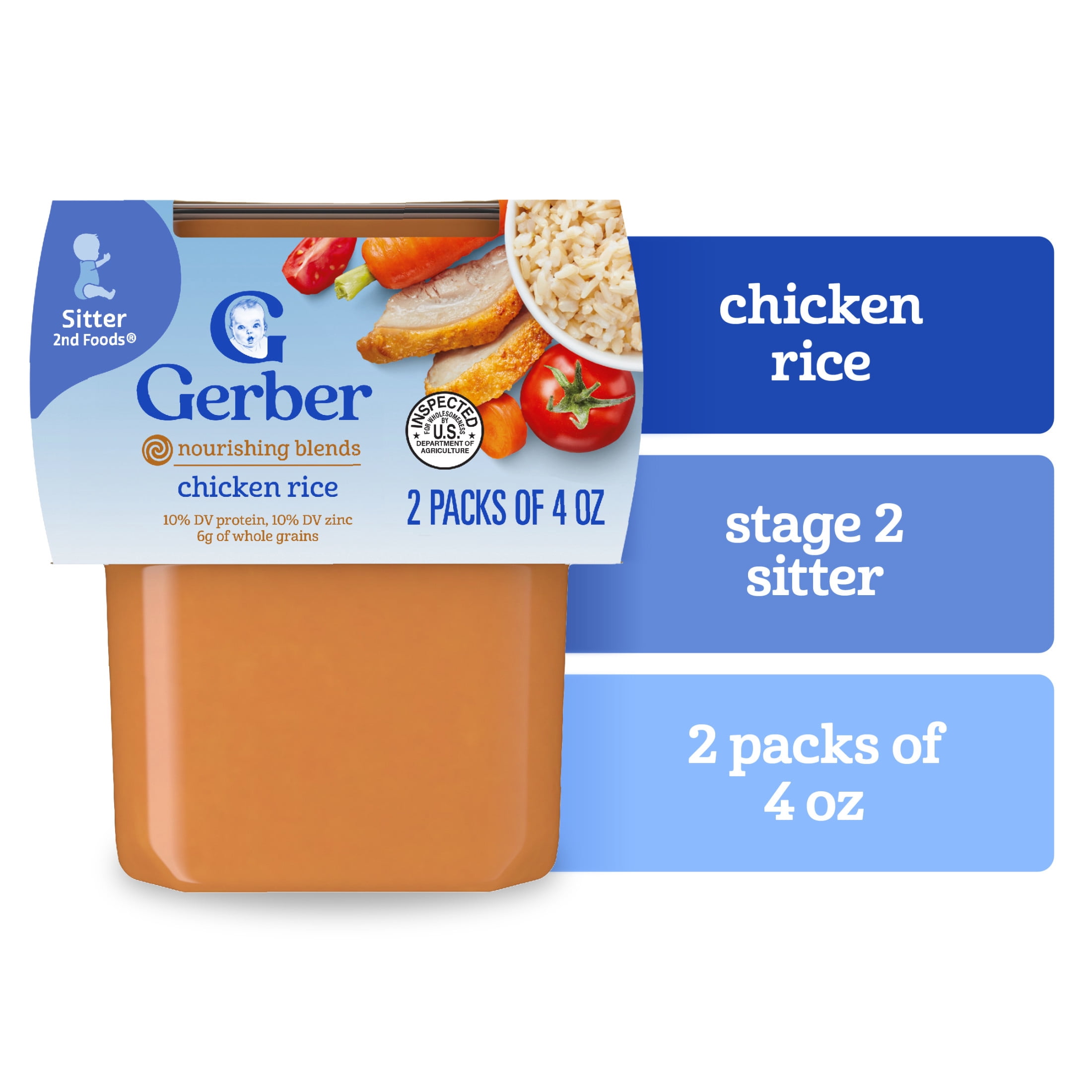 (12 pack) Gerber 2nd Foods PowerBlend Baby Food Chicken and Rice, 4 oz Tubs (2 Pack)
