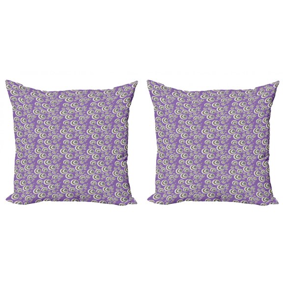 Abstract Throw Pillow Cushion Cover Pack of 2, Eighties Style Pattern with Geometrical Circles Retro Graphic Pattern, Zippered Double-Side Digital Print, 4 Sizes, Violet Taupe and Grey, by Ambesonne