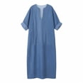 thumbnail image 5 of Guluxicc Denim Maxi Dress for Women Split Neck Rolled 3/4 Sleeve Pockets Loose Casual Summer Dress, 5 of 5