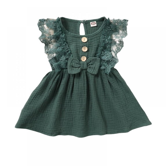 Xinhuaya Summer Baby Girl Cotton Linen Sleeveless Dress Lace-edged Casual Sundress Bow Dress
