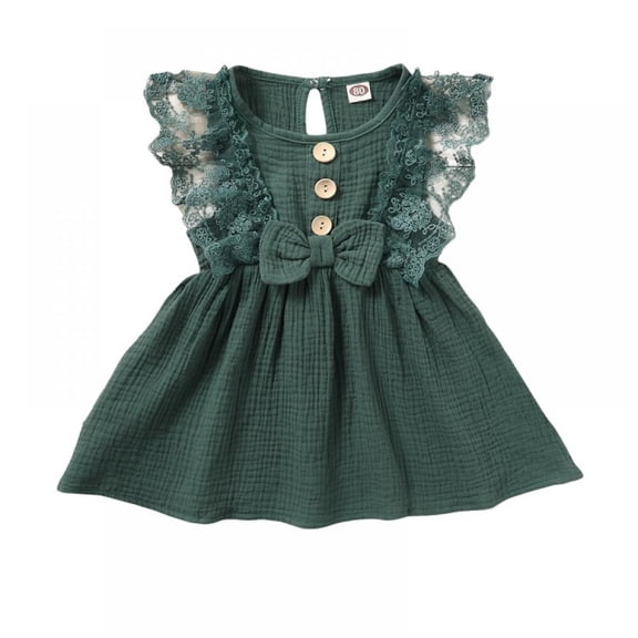 Xinhuaya Summer Baby Girl Cotton Linen Sleeveless Dress Lace-edged Casual Sundress Bow Dress