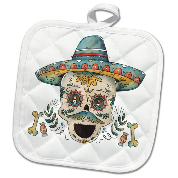 3dRose, Cinco De Mayo Celebration Party Skull Head Mexican, 8x8 Potholder