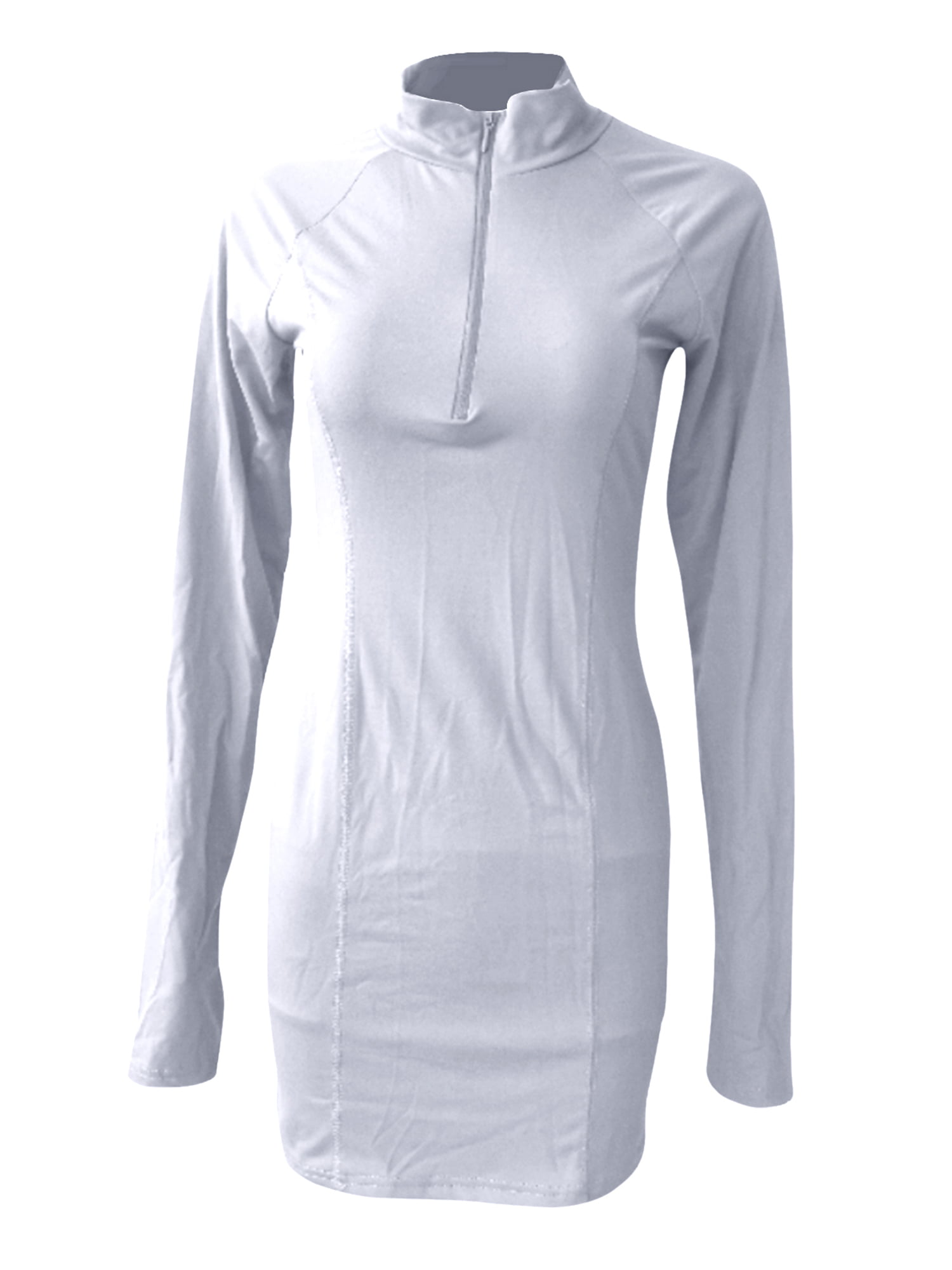 COUTEXYI Women Solid Color Bodyocn Mini Dress, Zipper Deep V Neck Long  Sleeve Tight Dress Clubwear