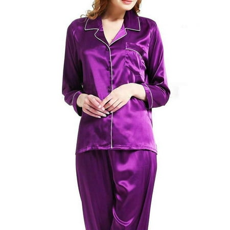 

Women s Satin Silk Pajamas Set Long Sleeve Button Down Shirt Pants Nightwear Sleepwear Loungewear PJ Set Homewear