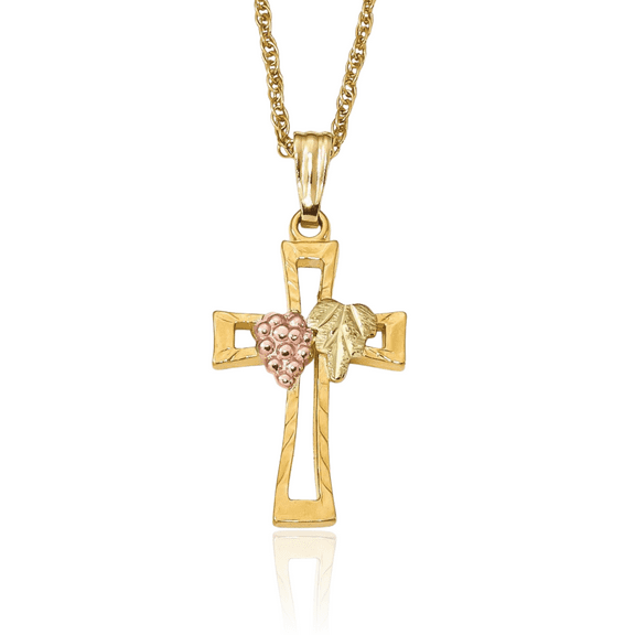 10K Solid Tri Color Pink White Yellow Black Hills Gold Holy Cross Chain Necklace