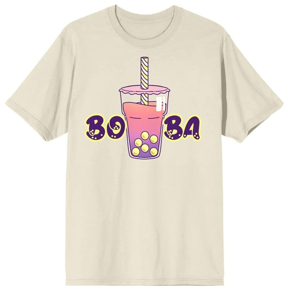 Bobadorable Pink & Purple Gradient Boba Drink Natural Graphic Tee-Medium
