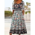thumbnail image 1 of Robe Midi Décontractée d'Été Bohème Florale Froncée avec Poche Col Rond Mode Moderne Extérieur Quotidien - Sh-happygo_cadeau Spécial, 1 of 3