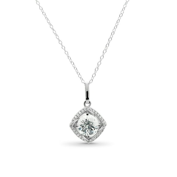 Sterling Silver Cubic Zirconia Cushion Cut Shape Necklace 18 Inches