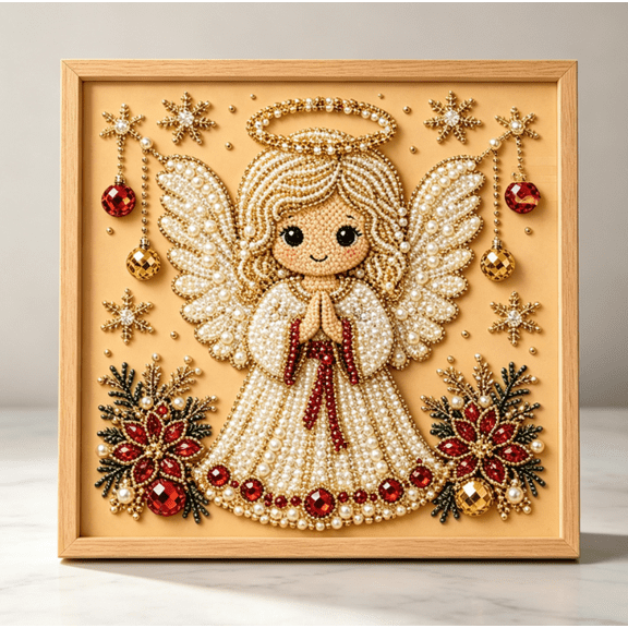 DIY Christmas Pearl Diamond Painting Art Kit with Frame, Christmas Pearl Beads Art Craft for Adults Beginners for Home Wall Decor(Angel)