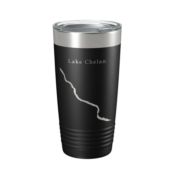 Lake Chelan Map Tumbler Travel Mug Insulated Laser Engraved Coffee Cup Washington 20 oz Black