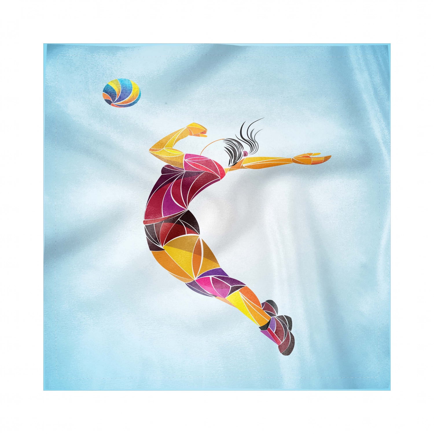 Volleyball Decorative Satin Napkins Set of 4, Colorful Abstract Woman