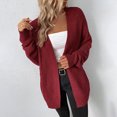 thumbnail image 6 of IROINNID Women's Mid-Length Cardigan Solid Color Jacket Long Sleeve Casual Pockets Casual Cardigan, Wine, 6 of 6