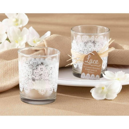 Lace Print Glass Tealight Holder, Set of 4