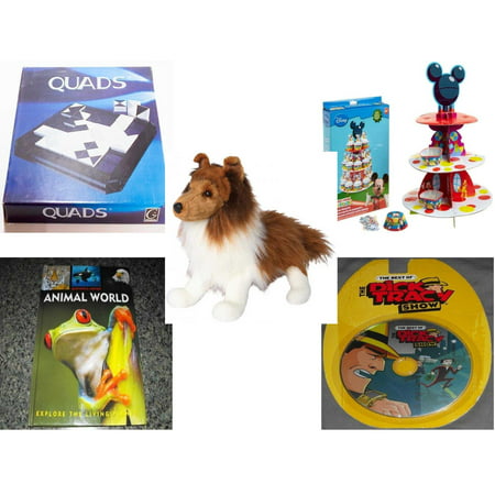 Children's Gift Bundle [5 Piece] -  Gigamic Quads  - Wilton Mickey Mouse Clubhouse Cupcake Stand Kit  - Whispy Sheltie 16