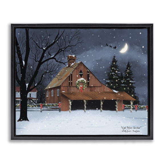 Stupell Industries Night Before Christmas Barn Landscape & Nature Painting Black Floater Framed Canvas Art Print Wall Art, 21 x 17