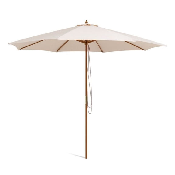 FASCK 10FT Patio Umbrella with 8 Wooden Ribs & 3 Adjustable Heights, Crank Lift Outdoor Market Umbrella
