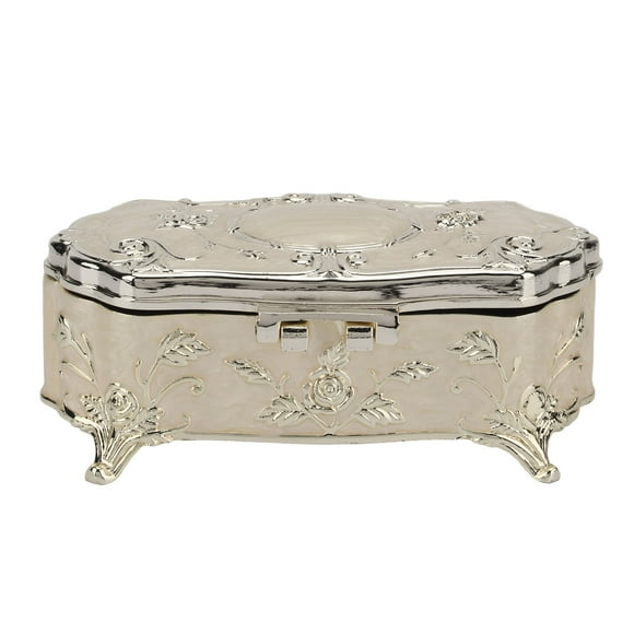 Joyero vintage pequeño blanco de aleación de zinc esmaltado, organizador de joyas de metal, joyero decorativo.