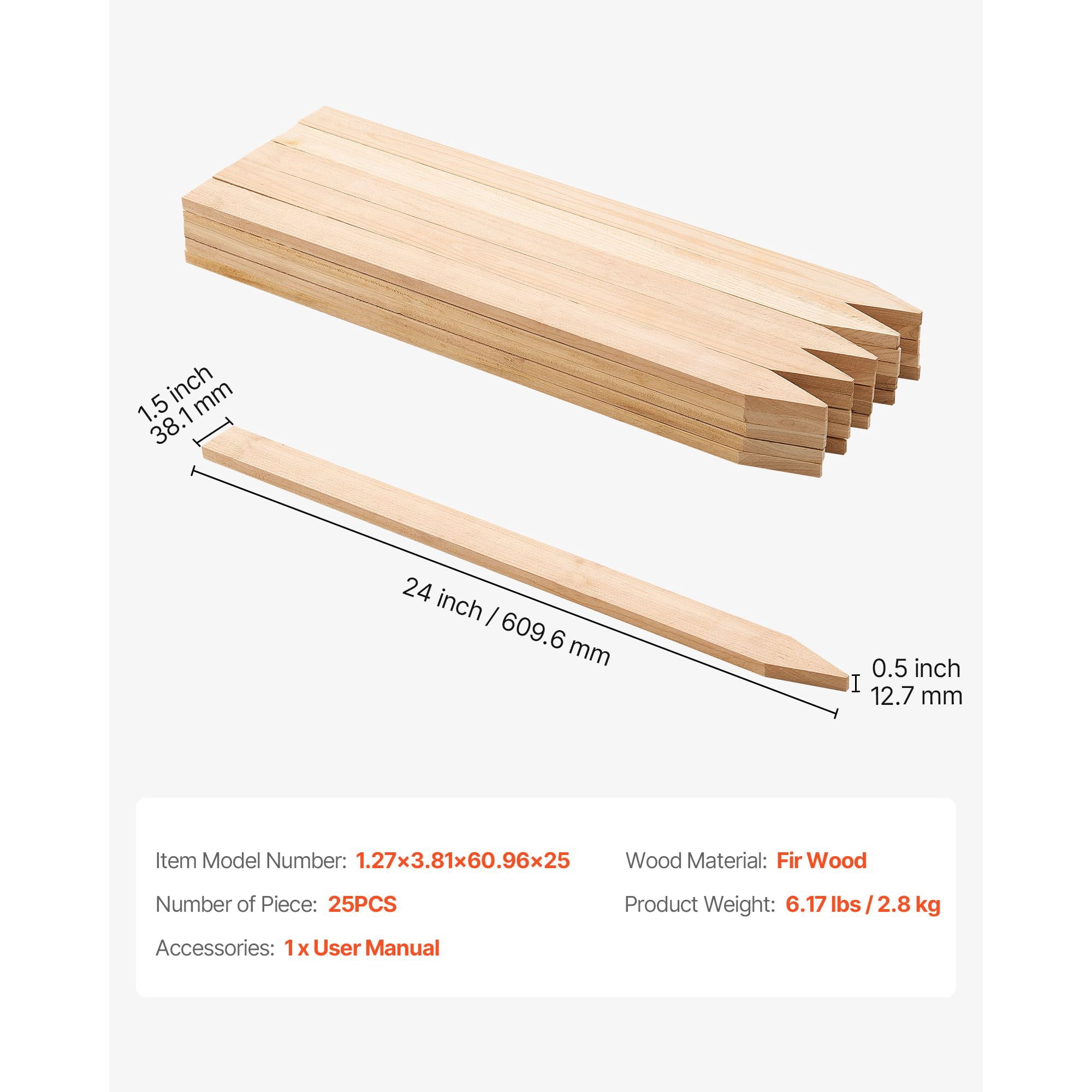 Wooden Garden Stakes 10-Pack, Natural Fir Wood, Pointed Bottom for Easy Insertion, Multiple Sizes, for Plant Support Fence Marking